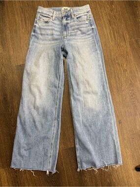 Paige Womens Anessa High Rise Jean Wide Leg Raw Hem Sz 25 Helena Wash Stretch